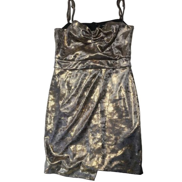 Zara gold & silver metallic spaghetti strap mini holiday dress size M - Picture 2 of 13